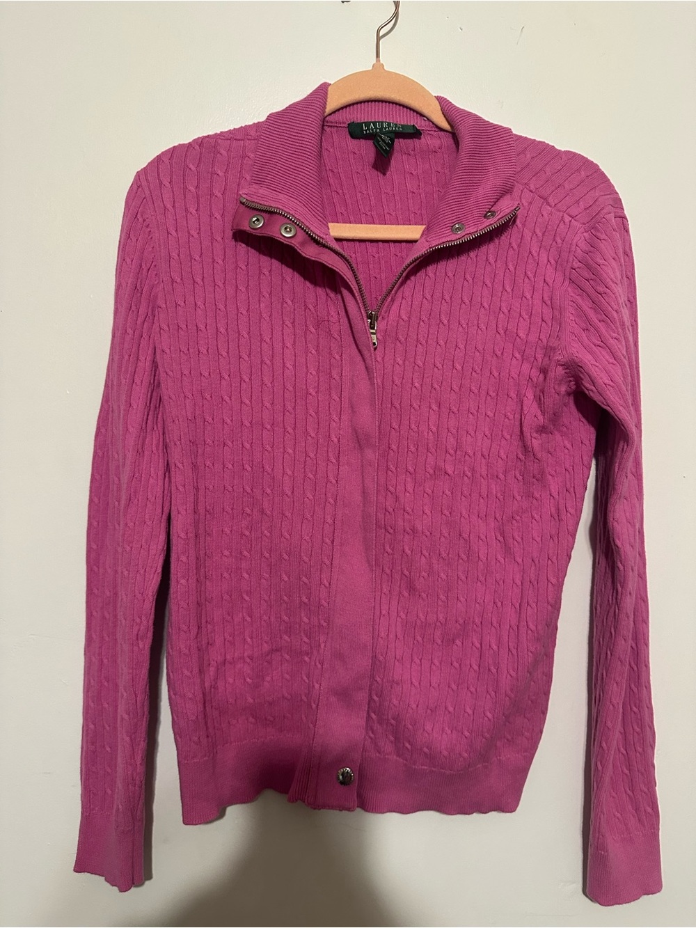 Lauren Ralph Lauren Fuchsia Cable-Knit Zip Cardigan
